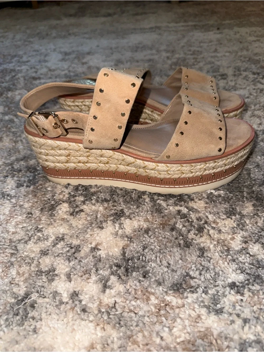 Vince Camuto Beige Studded Espadrille Platform Sandals
